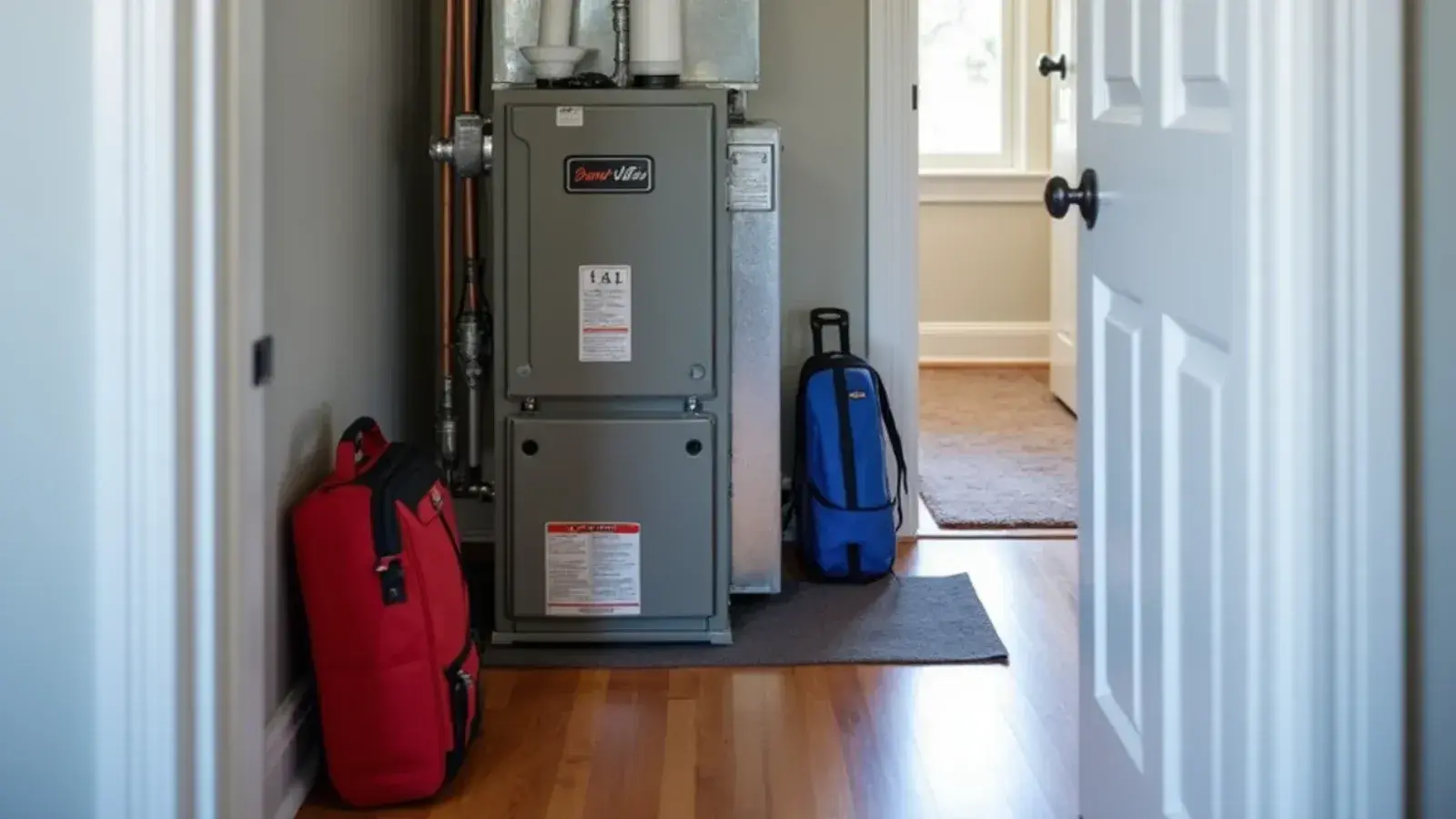 Tidy hall-closet furnace and coil installation with sealed ductwork in a Lexington, SC home