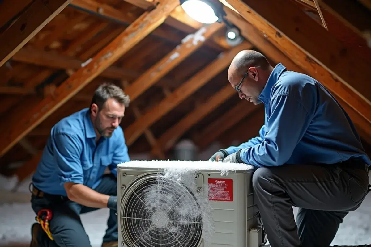 Evaporator coil inside an air handler coated in a solid layer of ice
