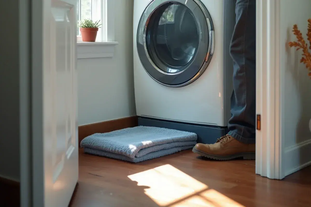 Towels and a shallow pan set under an air handler while a frozen coil thaws
