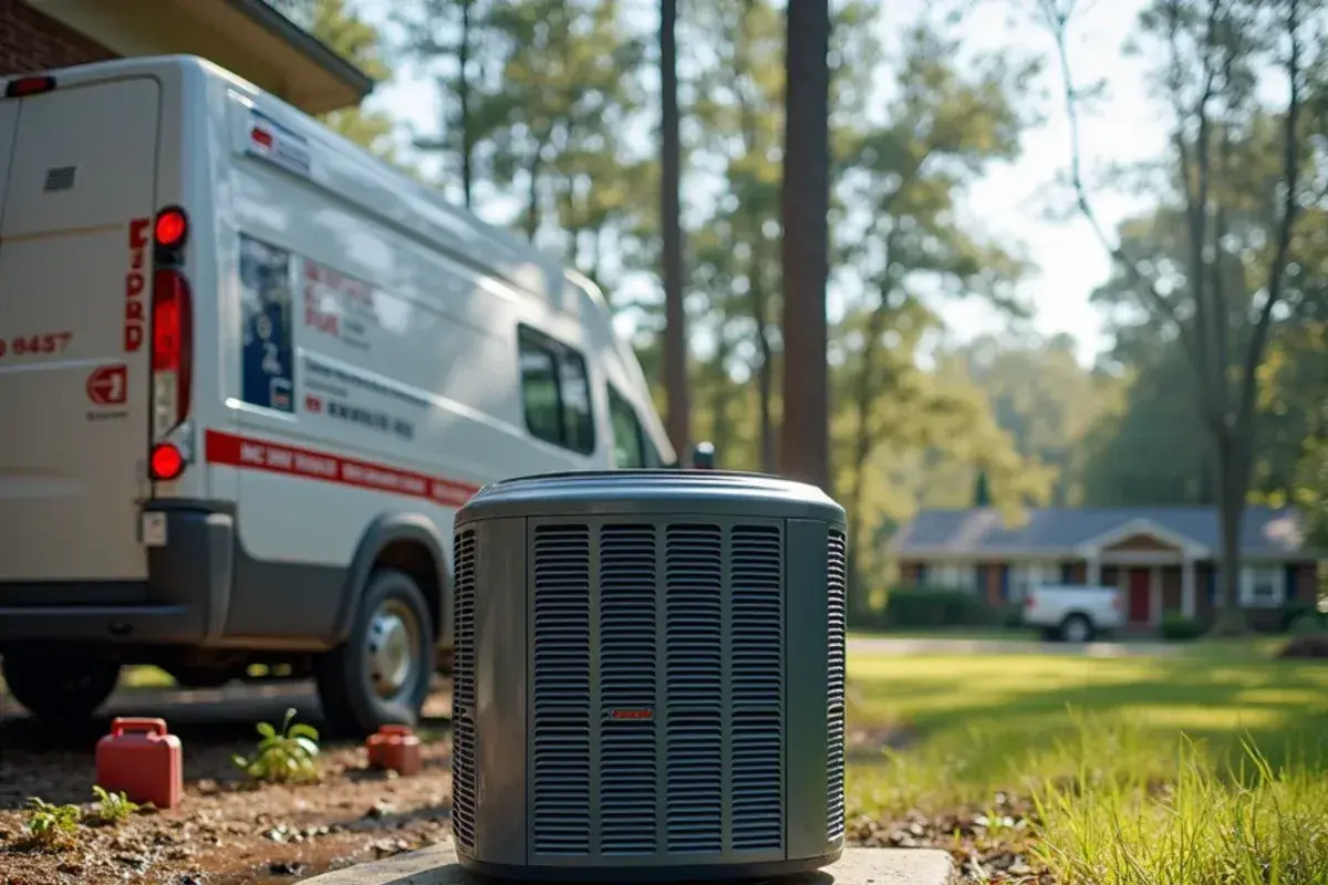 Mud line on the side of an outdoor heat pump showing how high floodwater reached