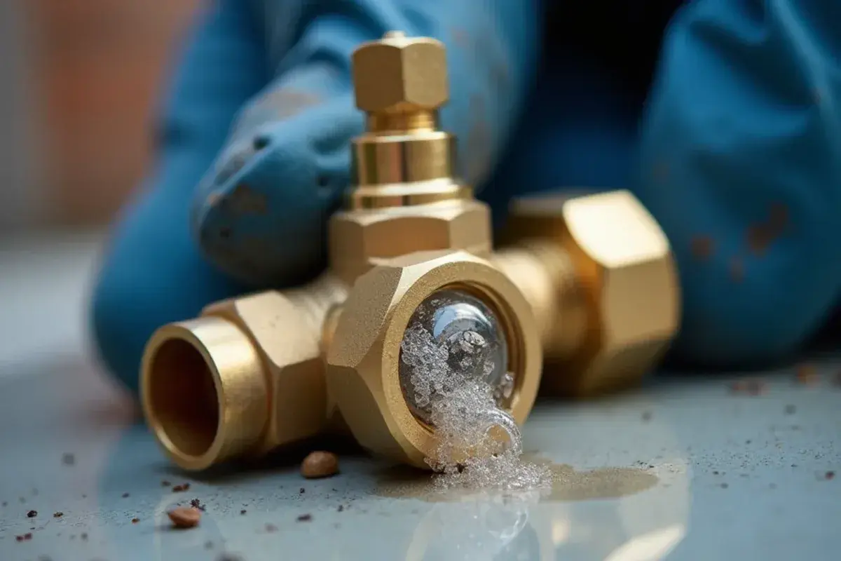 Bubble solution foaming on a leaking refrigerant fitting during AC leak detection