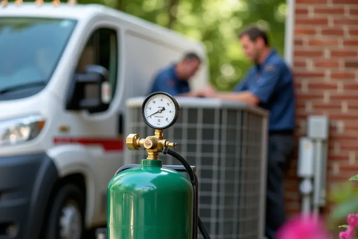 Nitrogen cylinder and regulator pressurizing an AC system for a standing leak test in Lexington, SC