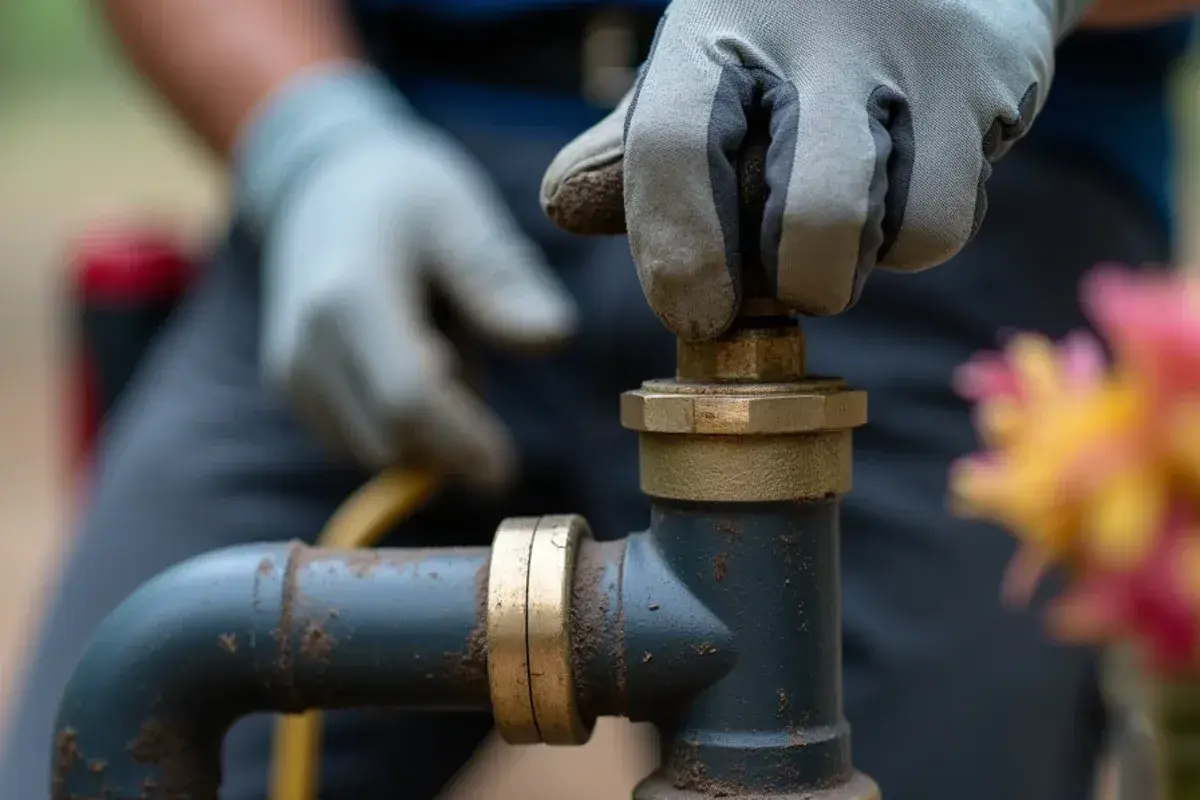 Bubble leak solution applied to a new gas line and sediment trap at a furnace installation