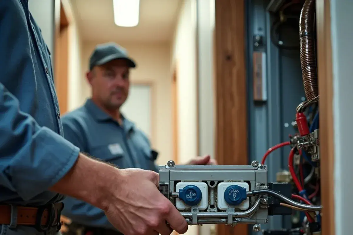 Heat strip assembly with limit switches pulled from an air handler for inspection during heat pump repair