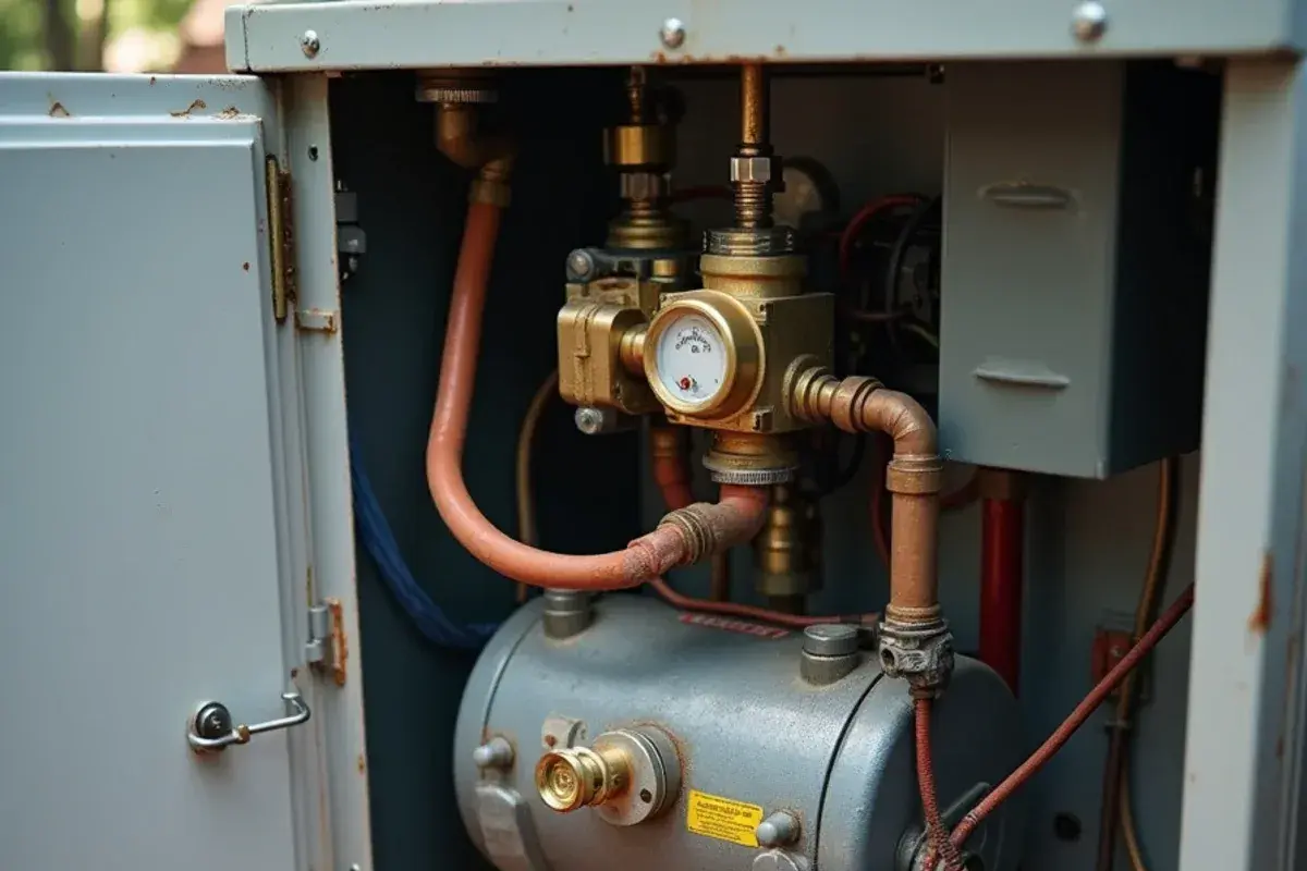 Reversing valve and copper refrigerant piping inside an open outdoor heat pump unit