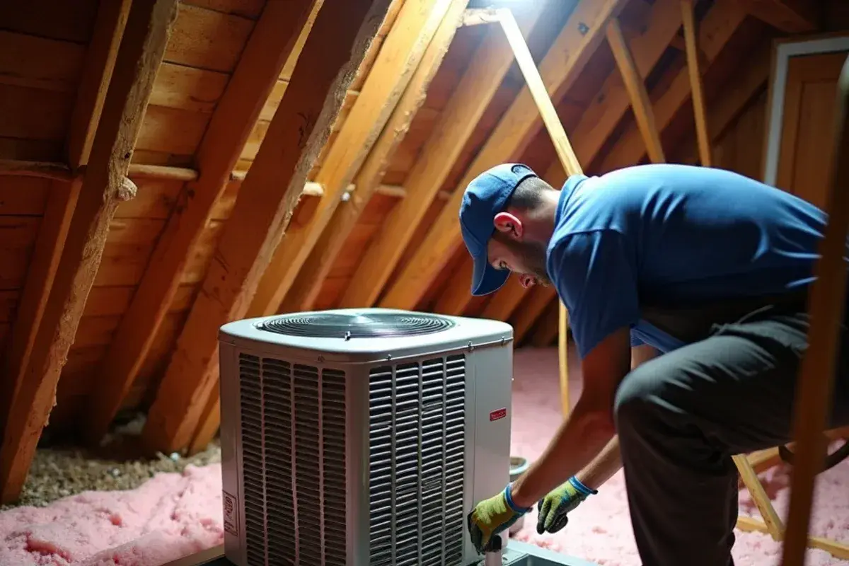 Attic air handler with a secondary drain pan and float switch in a Midlands home