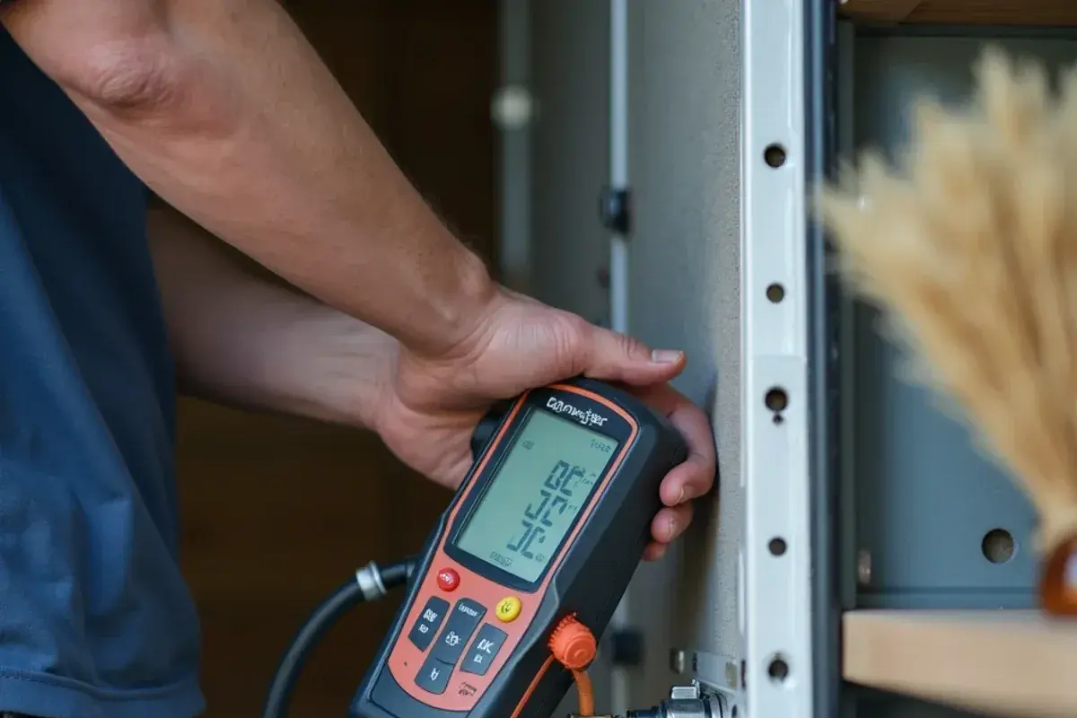 Manometer probes measuring static pressure at the filter rack during an indoor air quality check
