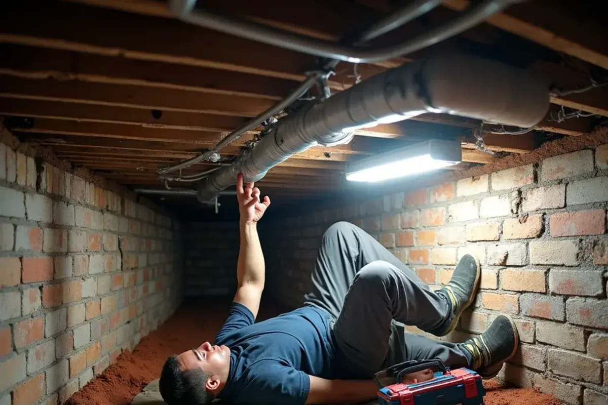 Sagging insulation on a supply duct in the crawlspace of a brick ranch in Lexington County, SC