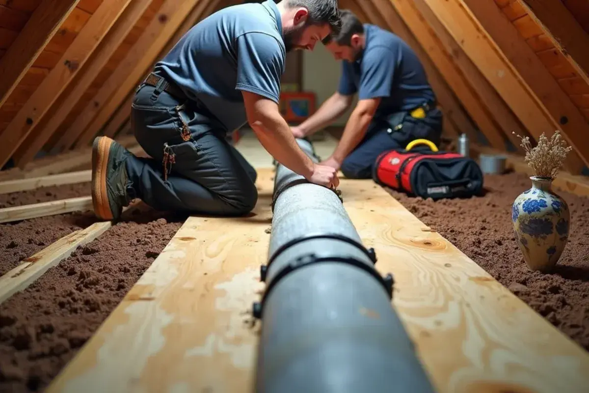 New insulated duct trunk and branch runs installed in the attic of an Oak Grove ranch