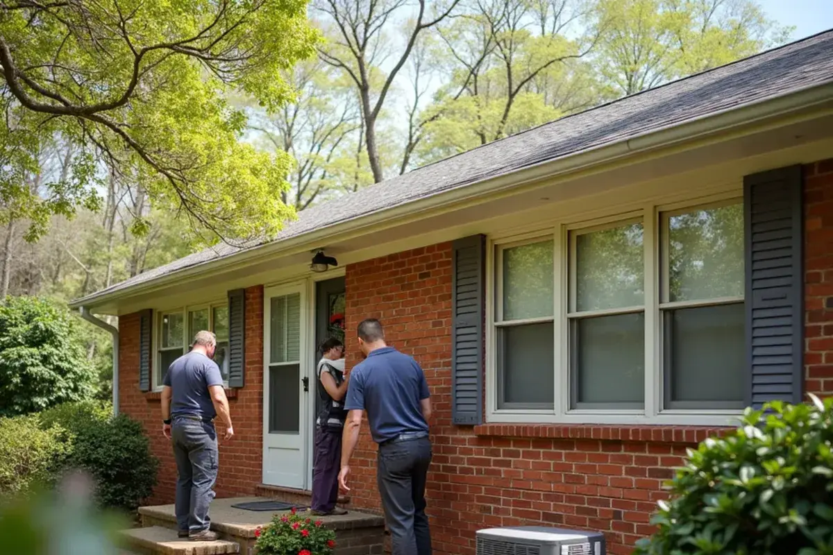 Mid-century brick ranch on a crawlspace foundation with a foundation vent and condenser